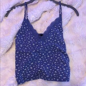 Women's Blue Floral Lace-Trim Cami Top
